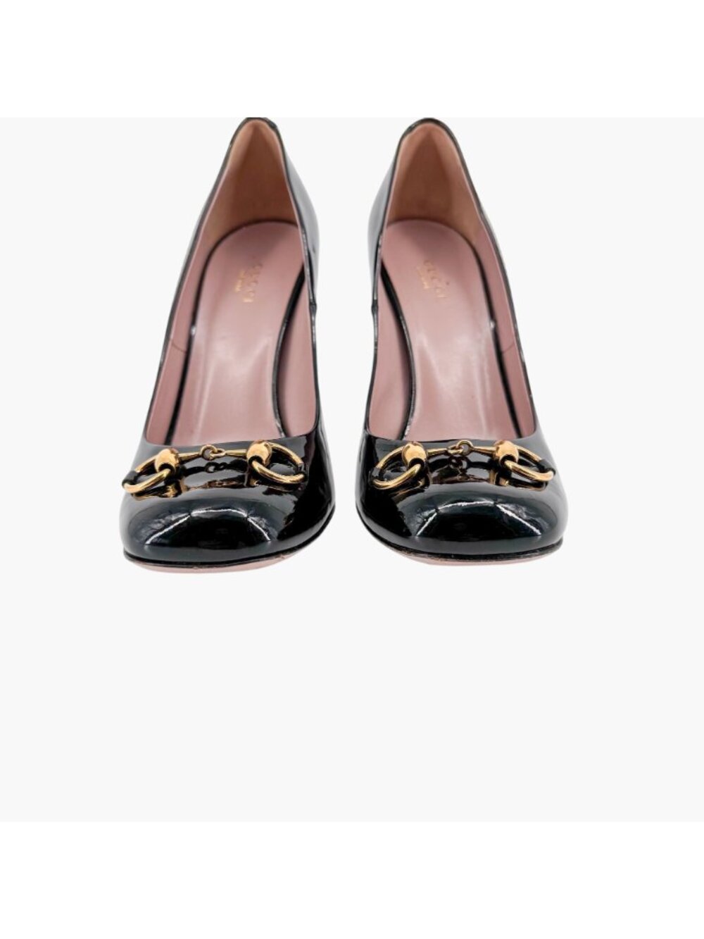 Gucci Square Toe Horsebit Pumps Size 39.5 US 9.5 Black Patent Leather High Heels - Picture 5 of 15